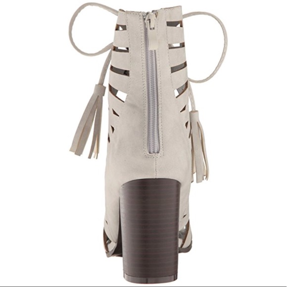 Stone Square Toe Block Heel Lace Up Gladiator Boot - Picture 3 of 4